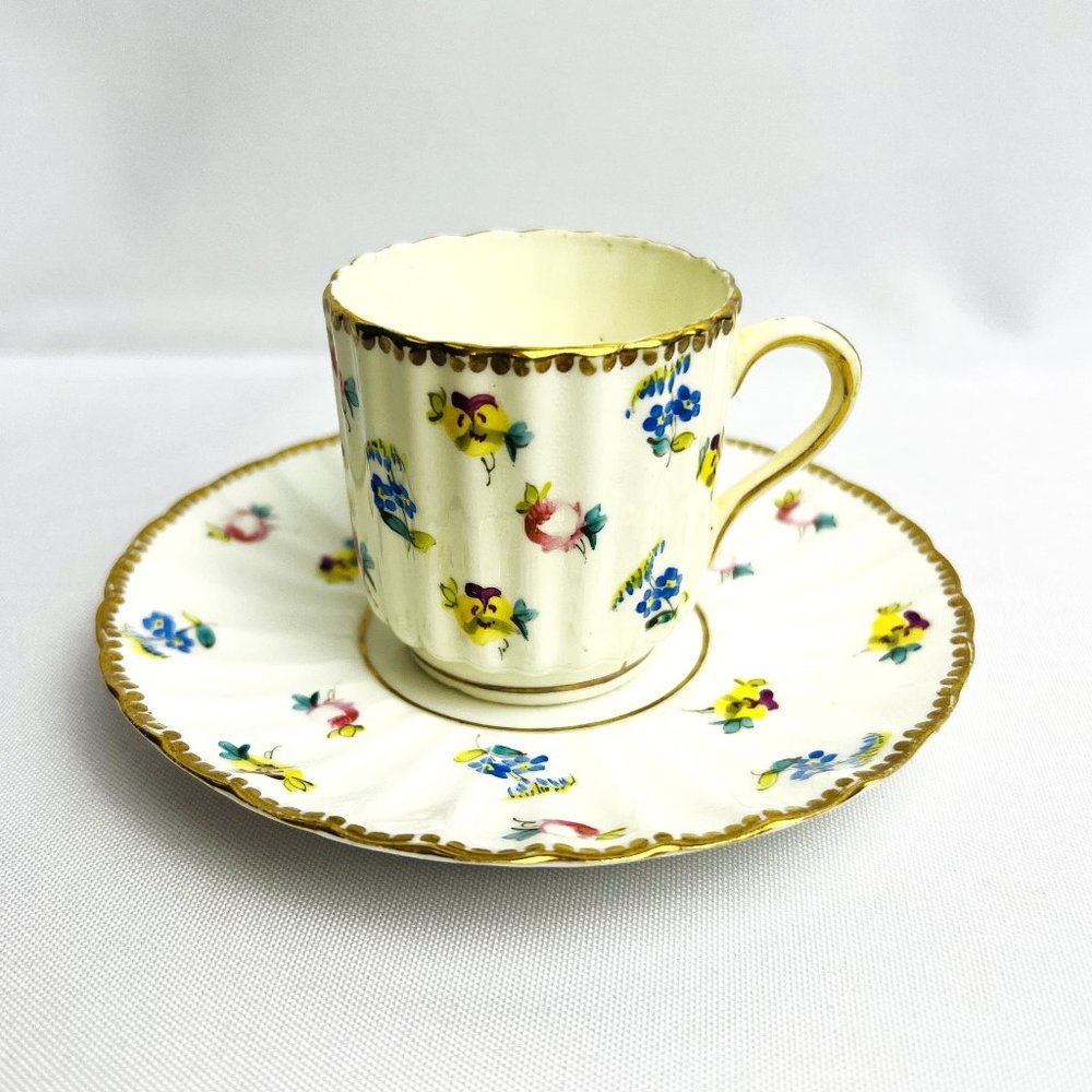 Antique Floral Demitasse Cup & Saucer Small Teacup CY Davidson Baltimore 1880s